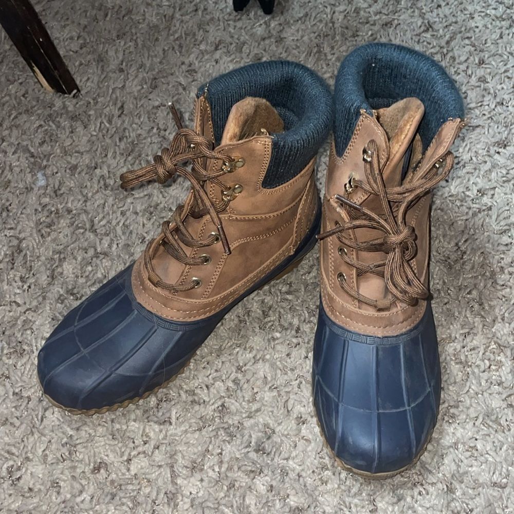 Tommy Hilfiger Cuffed Leather Winter Duck Navy Khaki Twreise Vintage 90s Boot - Picture 5 of 12